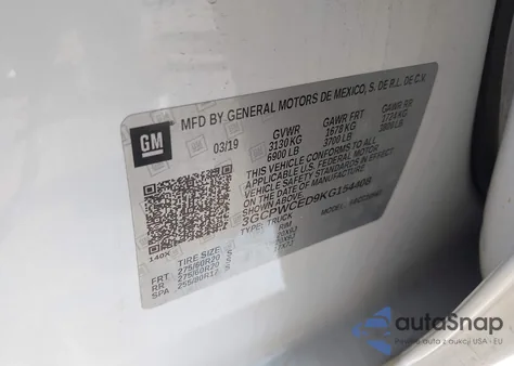 2019 Chevrolet Silverado Lt z USA, uszkodzony, nr VIN 3GCPWCED9KG154408